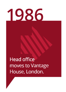 1986 Head office moves to Vantage House, London